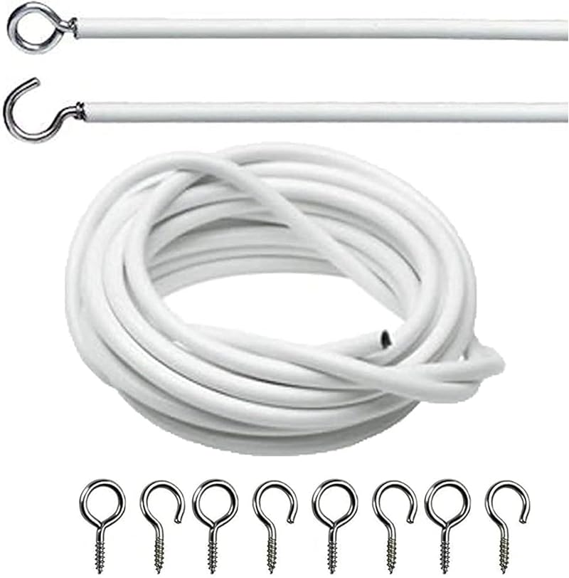 DIVCHI Net Curtain Wire Set 2M with 4 Eyes & 4 Hooks White