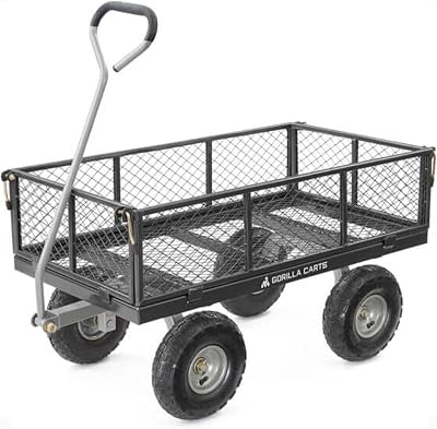 Gorilla Carts Solid Steel Utility Wagon 800 lb Capacity 4 Wheel Pneumatic Tires