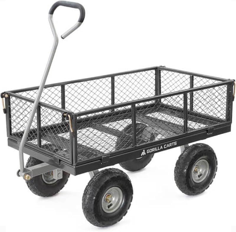 Gorilla Carts Solid Steel Utility Wagon 800 lb Capacity 4 Wheel Pneumatic Tires