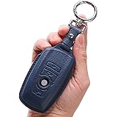 CISUI for BMW Genuine Leather Key Fob Cover with Keychain Shell for BMW 1 3 4 5 6 7Series X3 X4 X5 X6 M5 M6 3GT 5GT-Blue