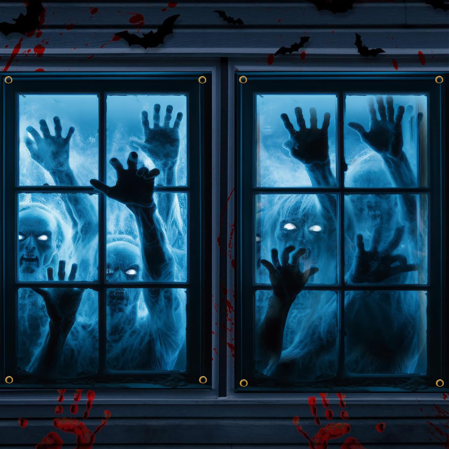 Photo 1 of 2 Pcs Halloween Window Decorations, Halloween Window Cover, Ghost Window Poster for Indoor and Outdoor Party Decorations, 32x47 inch (Terror E)