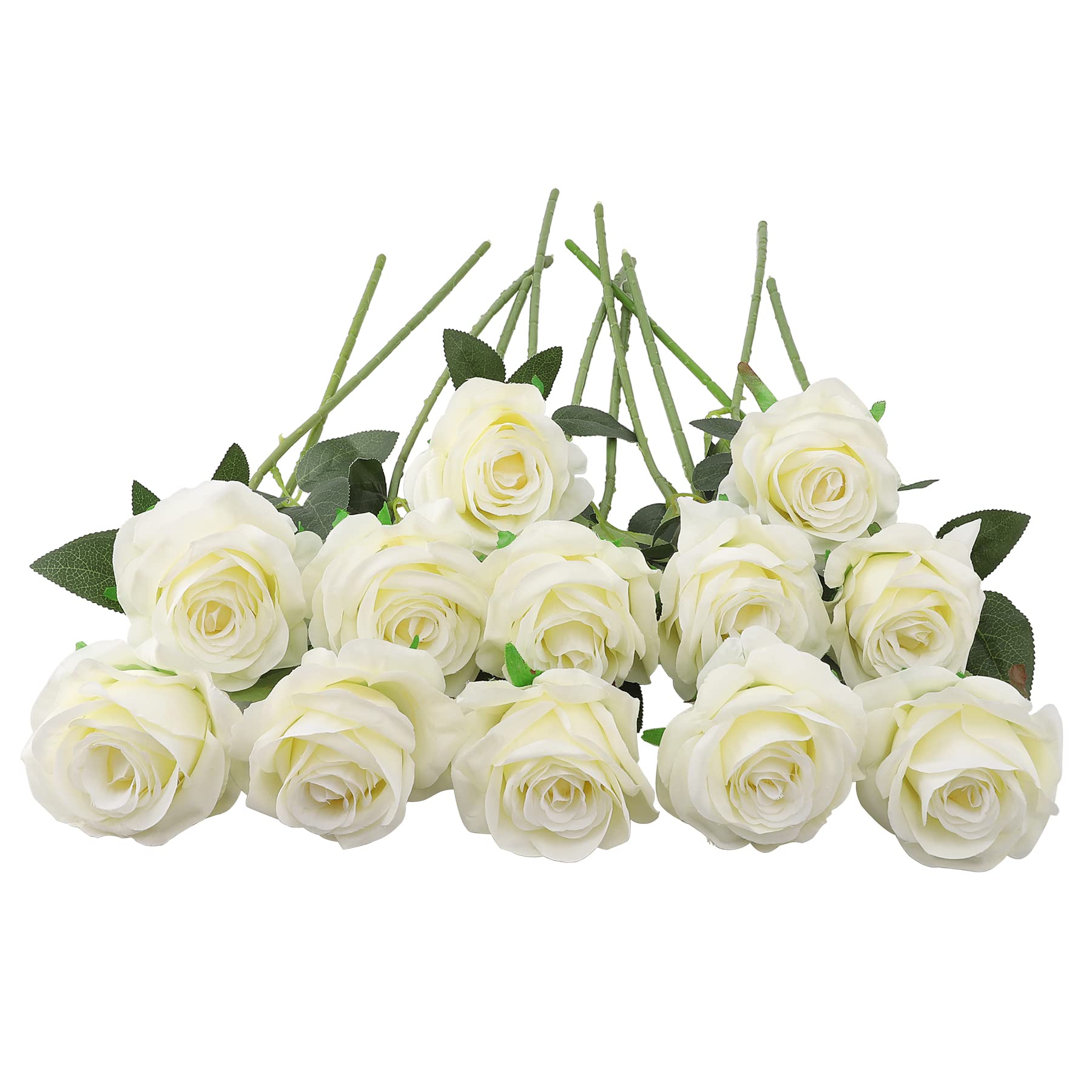 JOYHAZE 12 Pcs Artificial Roses, 19.7'' Single Long Stem Silk Flowers Blooming Roses for Wedding Home Party Office Decor, Table Centerpieces, DIY Floral Arrangements, White