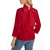 Kedera Women's Ruffle Mock Neck Blouses Top 3/4 Sleeves Elegant Shirt Bow Top with Pockets