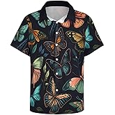 Srcnhim Hawaiian Shirts for Men Butterfly Print Button Down Shirts Summer Beach Shirt,Black2,XL, X-Large