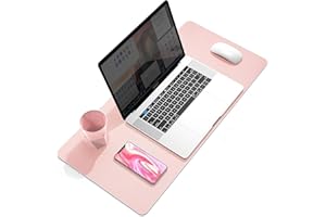 YSAGi Desk Pad, Desk Mat, 23.6" x 13.7" Ultra Thin Waterproof PU Leather Desk Blotter, Laptop Leather Desk Pad Protector for Keyboard and Mouse, Dual-Sided Desk Writing Pad for Office and Home (Pink)