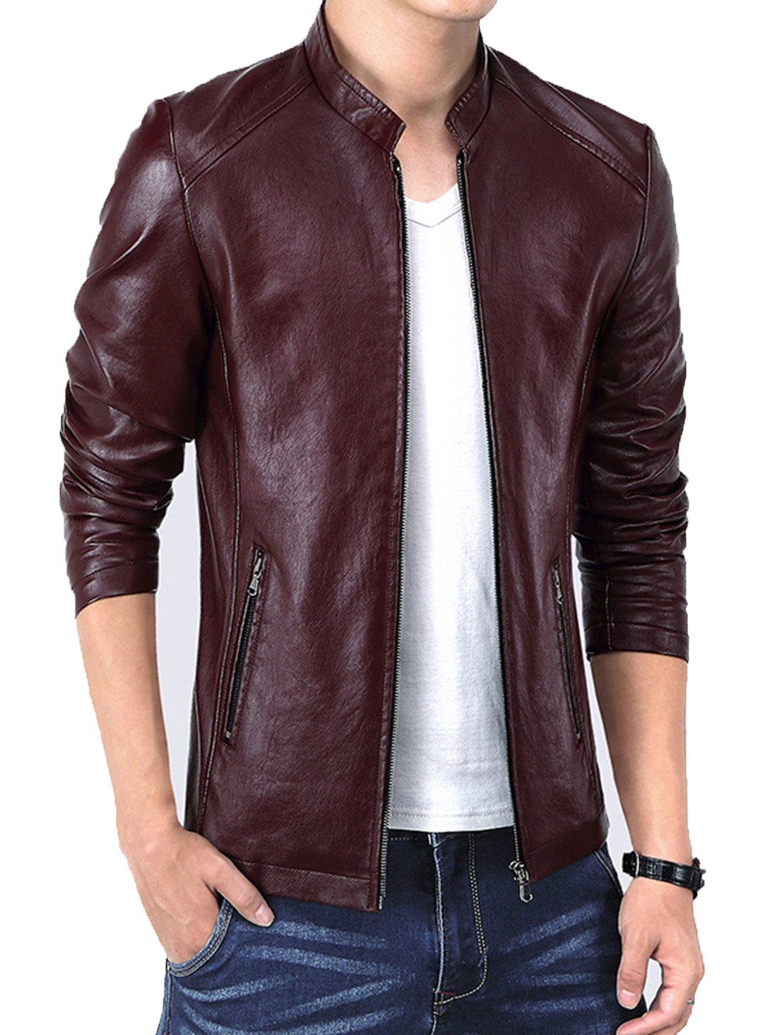 leather jacket wine red