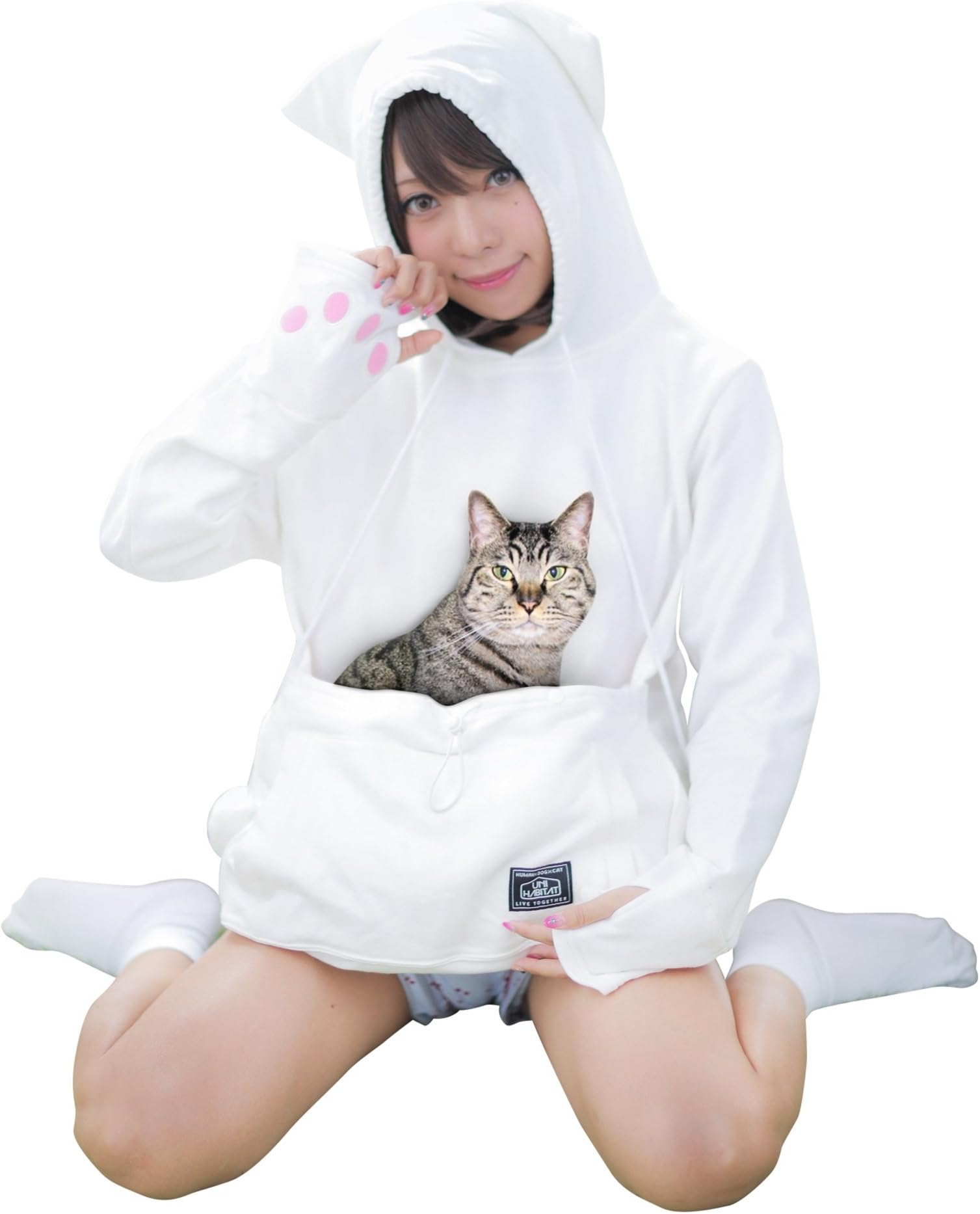Mewgaroo Hoodie Upa-32le-wh White Cat Shaped Sweat with Ears L Size ［Japan Import］