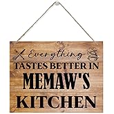 Hanging Wooden Kitchen Gifts, Grandma's Gift, Mother's Day Gift, Thanksgiving Gifts for Mom from Daughter Son, Everything Tastes Better in Memaw's kitchen Sign, Rustic Farmhouse Decor 15x11.4 Inches