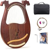 Vioxx Lyre Harp, 16-String Mahogany Lyra Harp Kit for Beginners Adults | Stringed Musical Instruments with Tuning Wrench, Gig Bag, Instructions, Extra Strings, Ideal Gift for Music Lovers