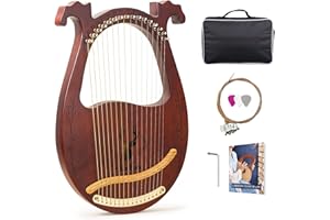 VixxNoxx Lyre Harp, 16-String Mahogany Lyra Harp Kit, Stringed Musical Instruments with Tuning Wrench Bag Instructions Extra Strings for Beginners Adults