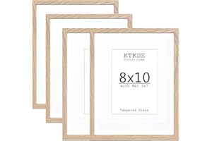 KTKDE 8x10 Picture frame Set of 4,5x7 mat or 8x10 photos, Modern Style Wood Composite Frame, Tempered Glass, 8 by 10 Picture Frame Wooden Wall or Table top Display Family Friends Wedding Best Gift