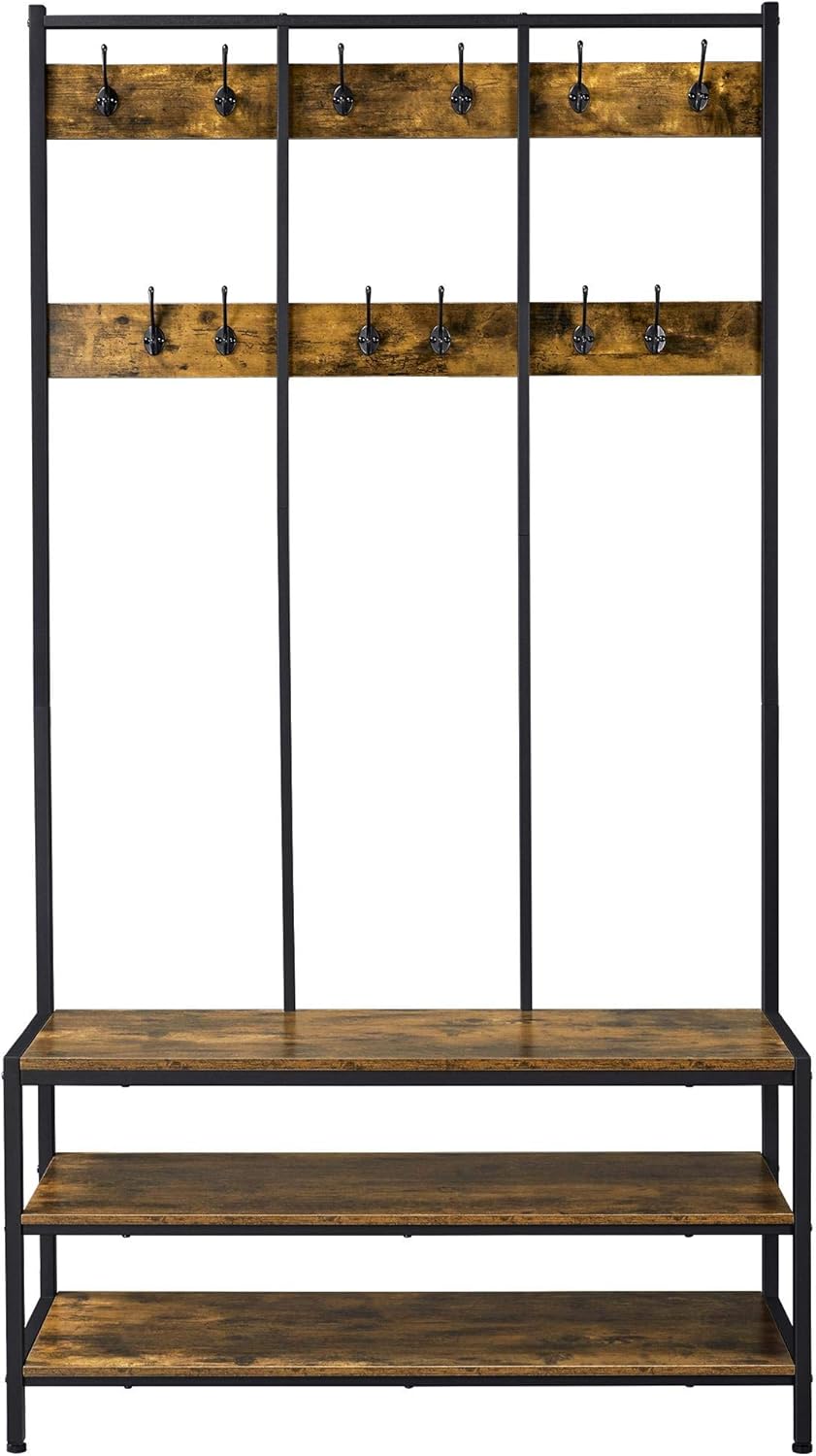 hallway shoe bench on Coat Rack Shoe Bench 3 In 1 Hall Tree With 2 Shelves 24 Hooks Yaheetech Large Hall Tree Entryway Storage Bench Industrial Hall Tree With 2 Tier Storage Shelf Rustic Brown Furniture Home