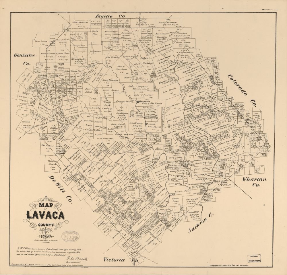 Vintage 1879 Map of Lavaca County, Texas Shows land