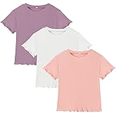 Dalukit 3 Pack Toddler Girl T-Shirts Ruffle Short Sleeve Baby Girls Top Basic Solid Ribbed Casual Tees for Little Girls