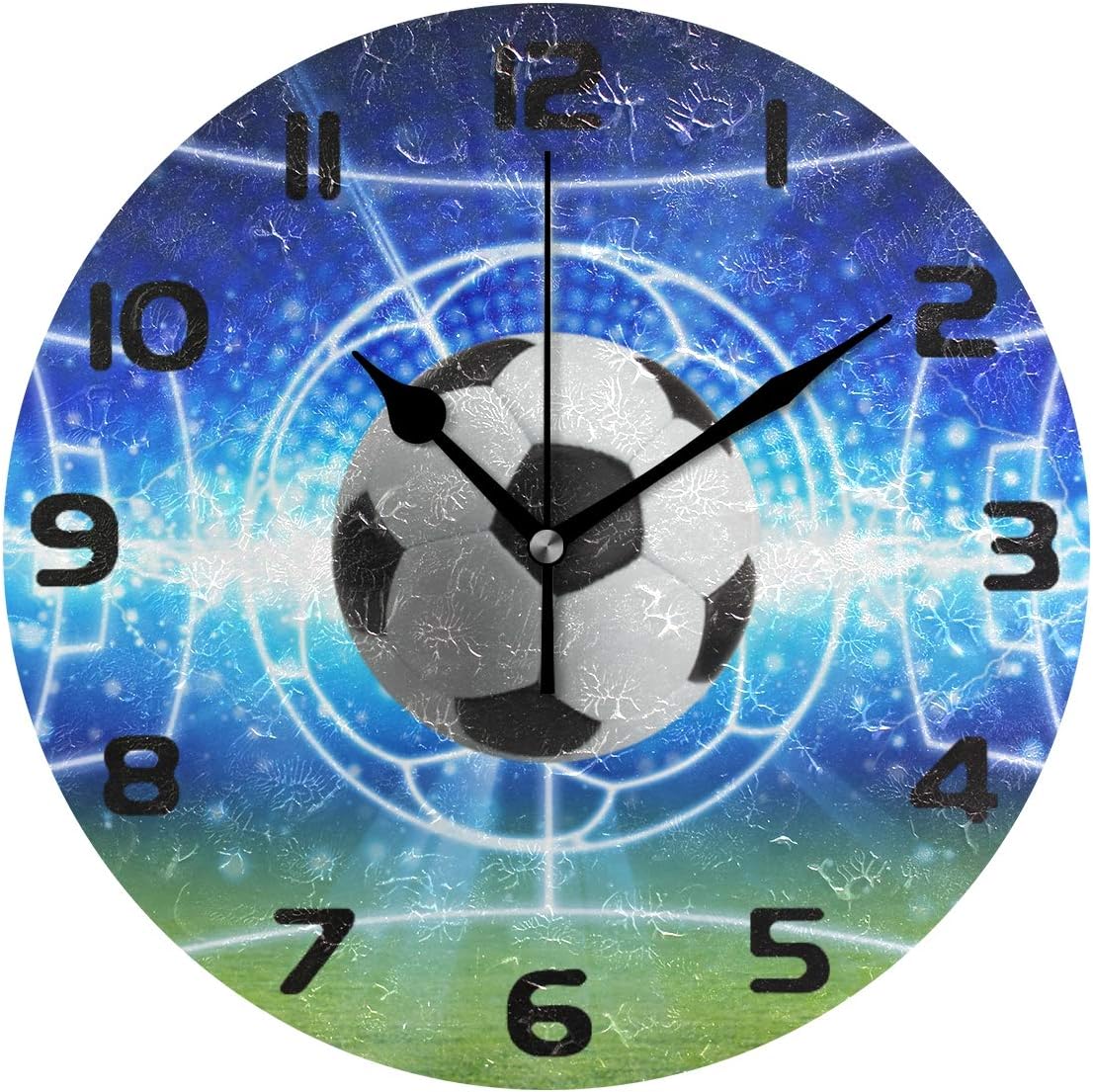 Hunihuni Wall Clock Sport Ball Football Soccer Silent Nonticking Clock