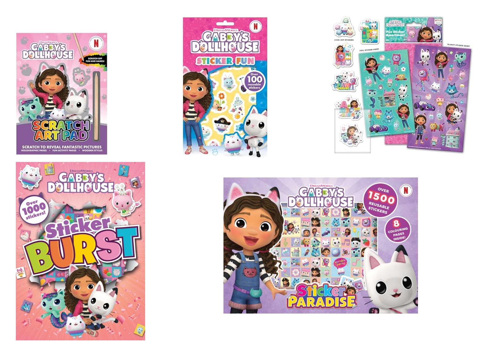 Anila's Gabby's Dollhouse Activity Set with Scratch Art Pad, Sticker Fun Booklet, Stickers, Sticker Burst Book & Sticker Paradise Pad. — image 1