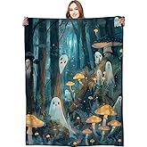 VODRM Ghost Blanket Haunted Forest Throw Blankets,Birthday Gifts for Kids Adult,Lightweight Soft Fleece with Glowing Dark Mushroom,Sofa Couch Bed Room Horror Halloween Decor 50x60in