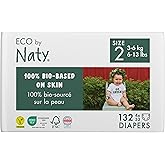 Eco by Naty Eco-Friendly Baby Diapers Newborn - 100% Plant-Based Materials on Skin, Extra Soft, for Sensitive Skin & Super Absorbent (Size 2, 132 Count)