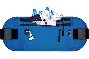 DEEZOMO RFID Blocking Money Belt for Travel Hidden Passport Holder Travel Wallect Pouch to Protect Money, Credit Cards Travel Documents for Men Women (Blue)
