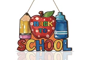 Aurlan Welcome Back to School Sign,Welcome to Our Classroom Sign,School Classroom Decor,Colorful Crayon Door Hanger,Apple Crayon Pencil Wall Plaque for Student Class Teachers Office Nursery Kids Room