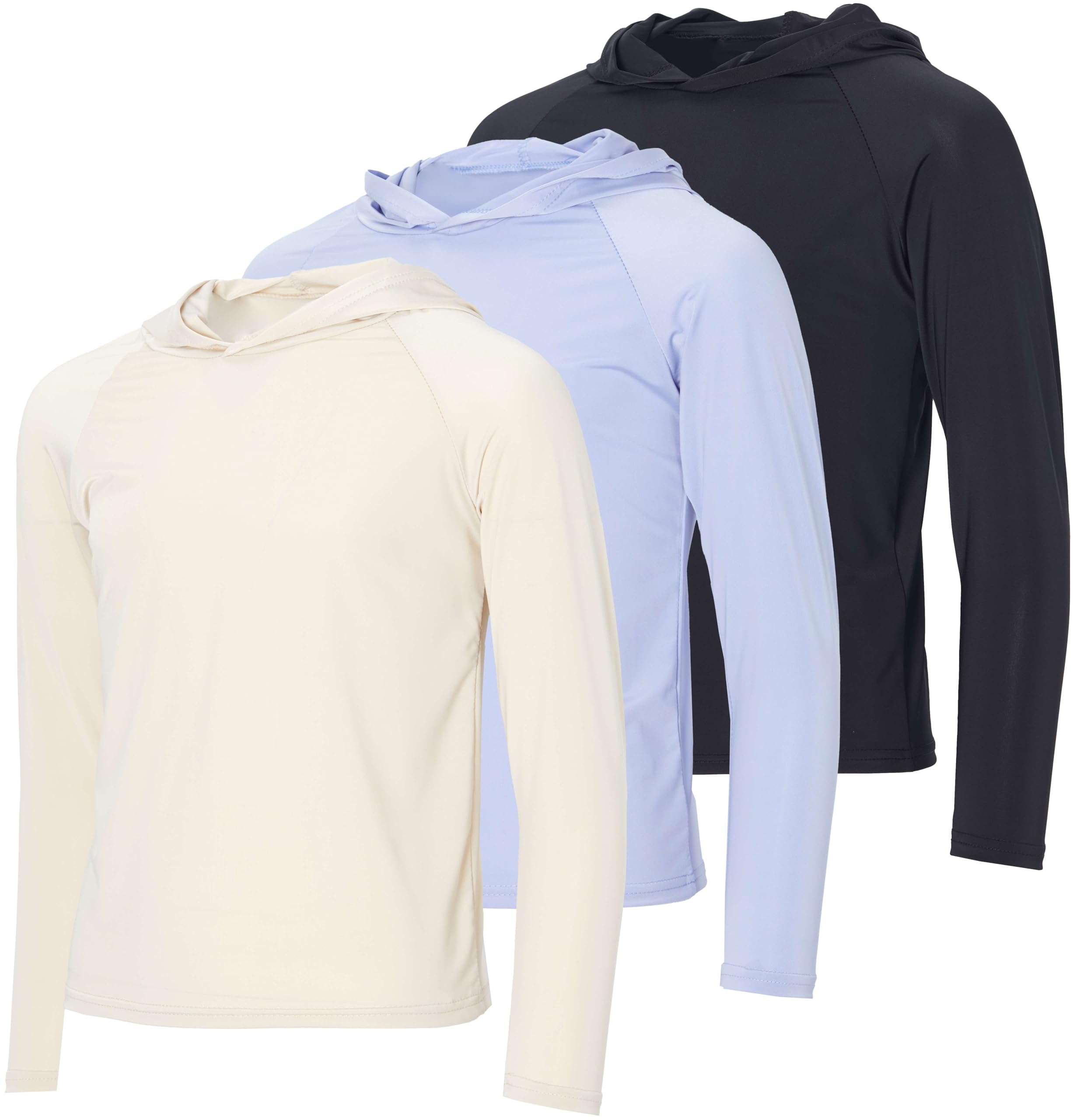 Photo 1 of Real Essentials 3 Pack:Youth Rashguard Hoodie UPF UV Sun Protection Long Sleeve Swim Fishing Shirt - Boys & Girls, 8-10
