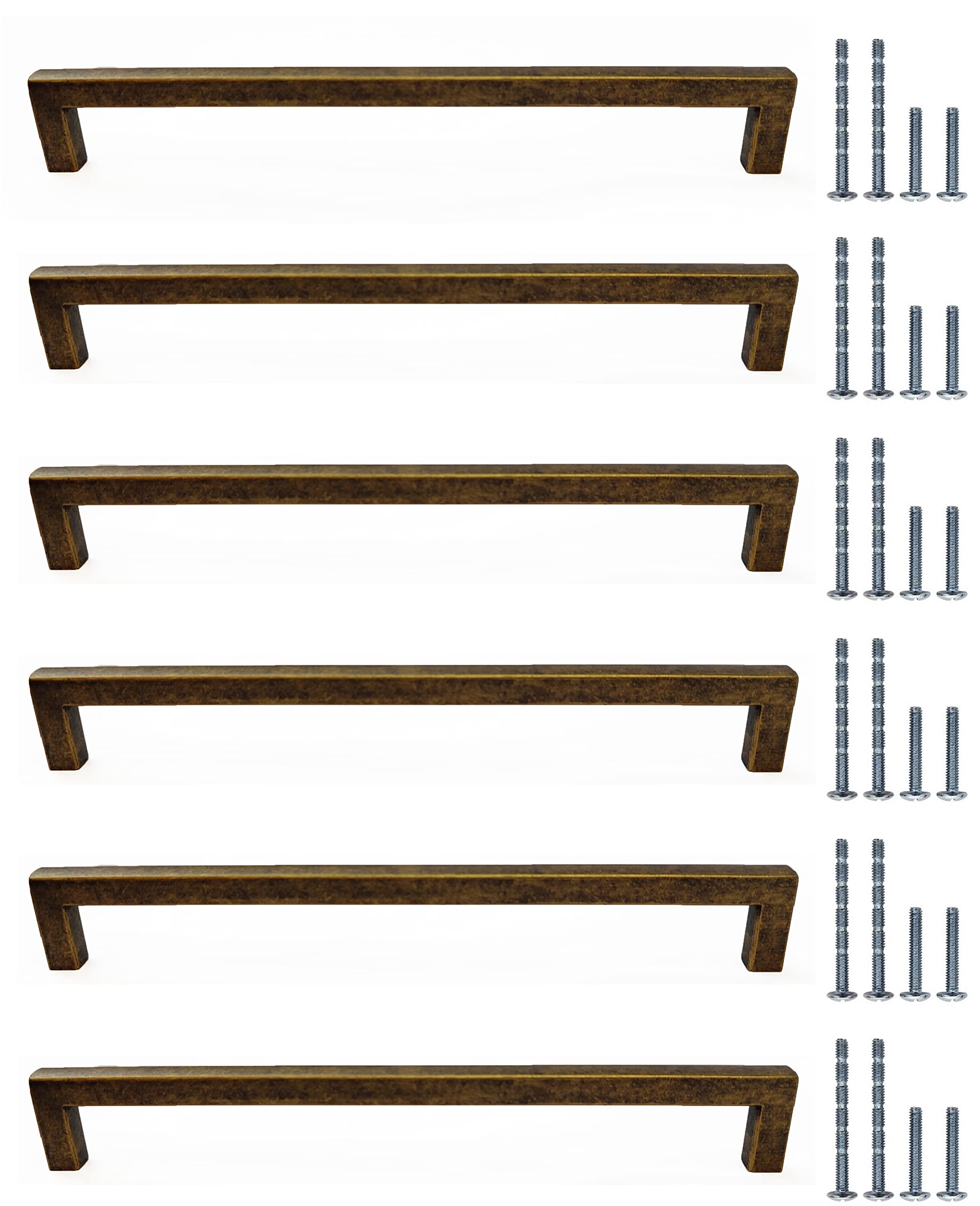 French Furniture Fittings Deep Antique Brass Finish Kitchen Cabinet D Pull Handles – Set of 6 Cupboard Drawer Bow Boss Handles, 128mm, 160mm or 192mm, Contemporary Ergonomic Design (192mm)