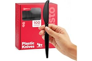 Gusto [100 Pack] Black Knives, Heavy Duty Disposable Utensils - Perfect for Parties, Events, and Dinner - Formerly Comfy Pack