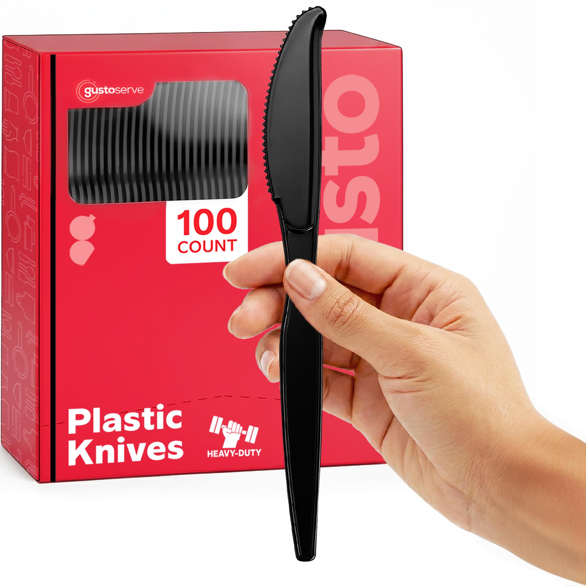 Photo 1 of [100 Pack] Basic Black Plastic Knives, Heavy Duty Disposable Utensils - Perfect for Parties, Events, and Dinner