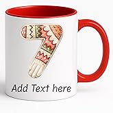 Personalized Christmas Initial Mug – Custom A-Z or 0-9 Monogram, Gingerbread Letter Design, Add Name or Date, 11oz Ceramic Cup, Dishwasher Safe Holiday Gift (Red)