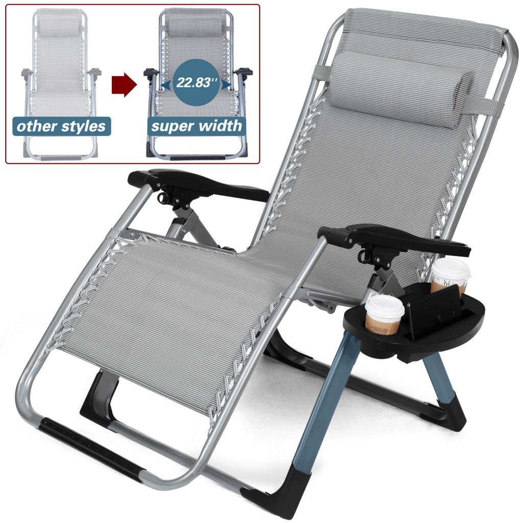 22.8” Oversized Width Seat 350LBS Capacity Zero Gravity Outdoor Lounge