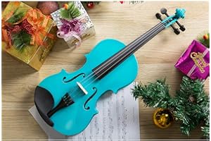 ARTALL 4/4 Handmade Student Acoustic Violin Beginner Pack with Bow, Hard Case, Chin Rest, Spare Strings, Rosin and Bridge, Glossy Blue