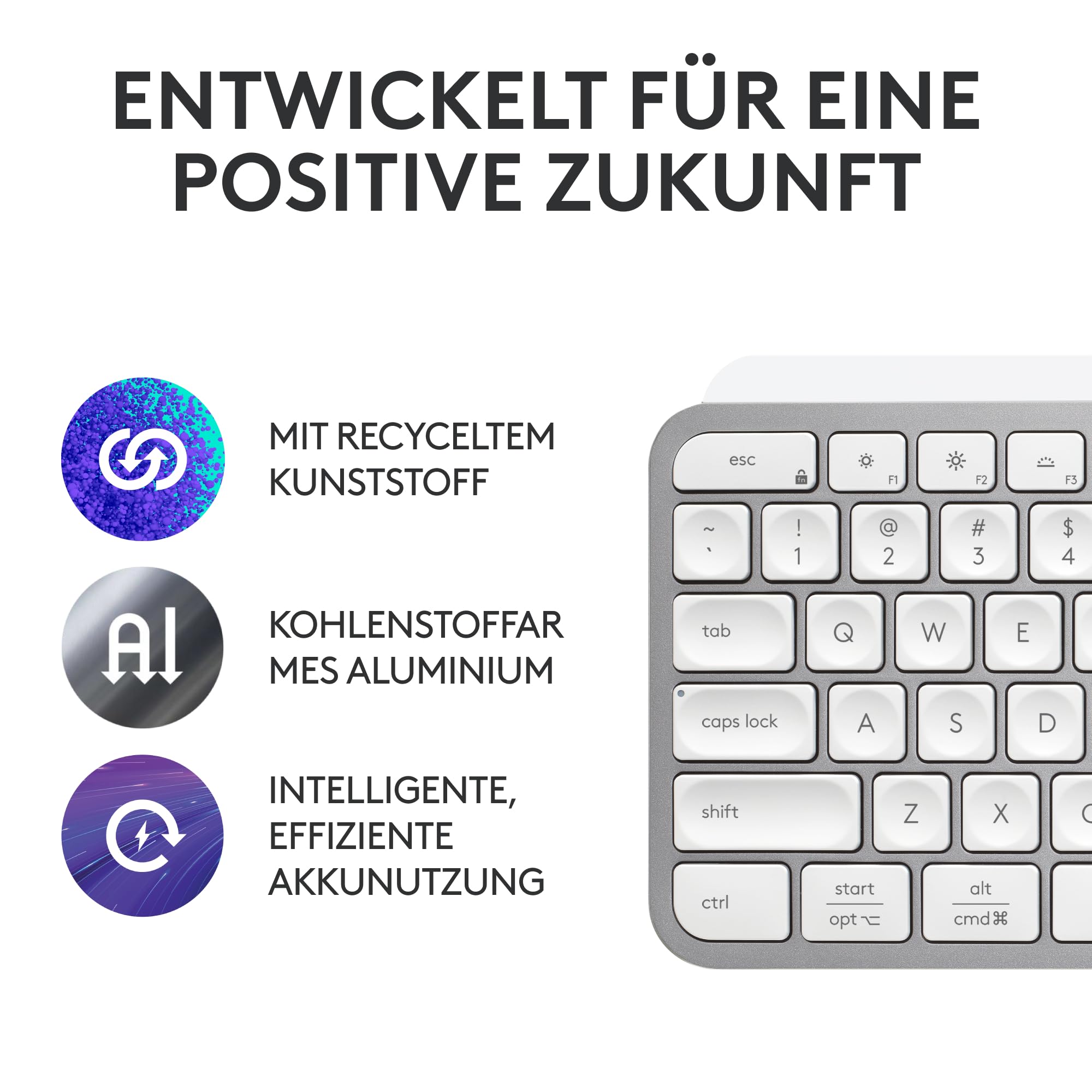 Logitech MX Keys S kabellose Tastatur, Low Profile, Fluid Quiet Typing, Programmable, Backlighting, Bluetooth, USB C Rechargeable, für Windows PC, Linux, Chrome, Mac, Deutsches QWERTZ, Pale Grey 5