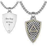 Tiaxiemo AA Necklace 925 Sterling Silver Sobriety Necklace Alcoholics Anonymous Gifts for Men