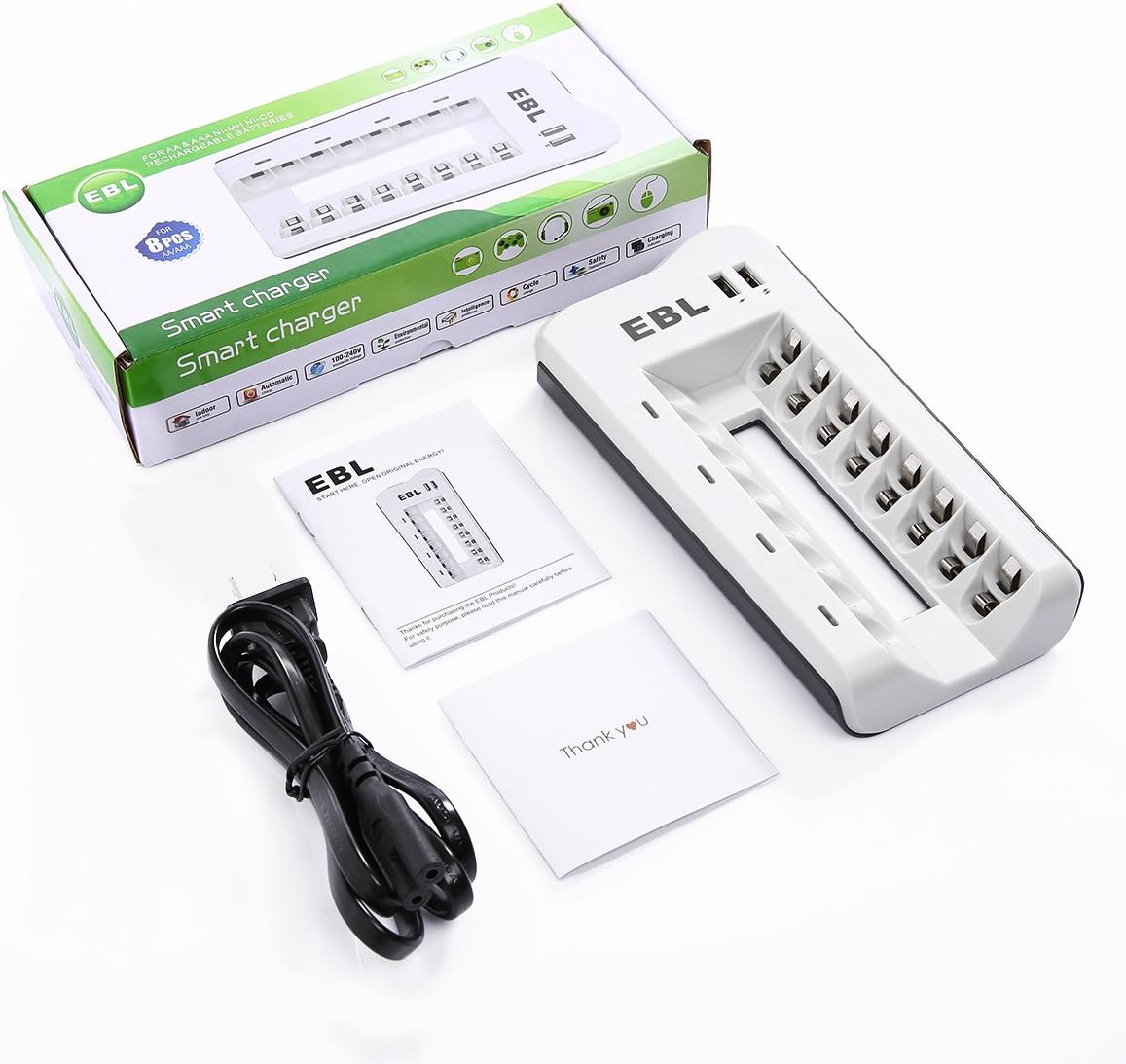 EBL Rechargeable AAA Batteries 1100mAh (8 Pack) and 808U AA AAA Rechargeable Battery Charger with 2 USB Fast Charging Ports: Home Audio & Theater