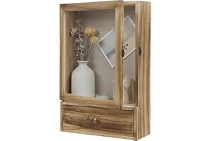 Butizone Shadow Box Frame, 3.2" Deep Shadow Box Display Case with Real Glass and Drawer, Rustic Wood Memory Box for Pictures, Flowers, Memorial, Medals, Wedding Bouquet for Wall or Tabletop, Brown