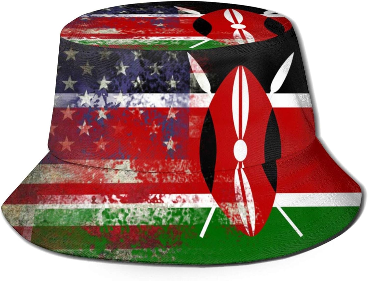 Retro American Kenya Flag Fisherman's Hat Unisex Print Sun Hats Bucket