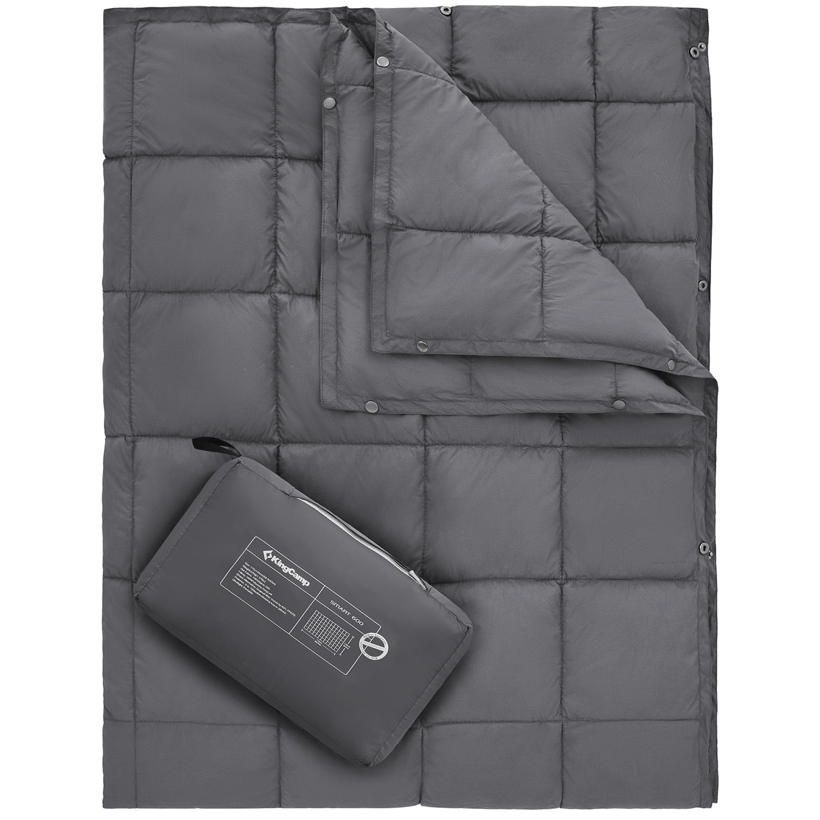 Photo 1 of KingCamp Ultralight Camping Blanket, Packable Down Alternative Puffy Wearable Blankets Weatherproof Warm Package Quilt with Snap Buttons for Outdoor Hiking Travel Picnic Stadium (69" x 53", Charcoal)