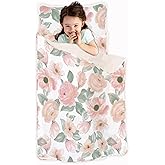 JumpOff Jo Nap Mat for Kids - Cozy Kids Rest Mat with Removable Pillow and Ultra Soft Blanket for Preschool, Daycare, and Sleepovers - Floral Watercolor