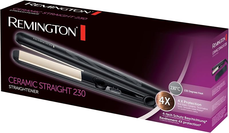 Remington ceramic slim hair straightener, floating plates, anti-static ceramic, turmaline, teflon protective coating, protection and shine, temperature 230°c, heating 15s, s3500, black one size