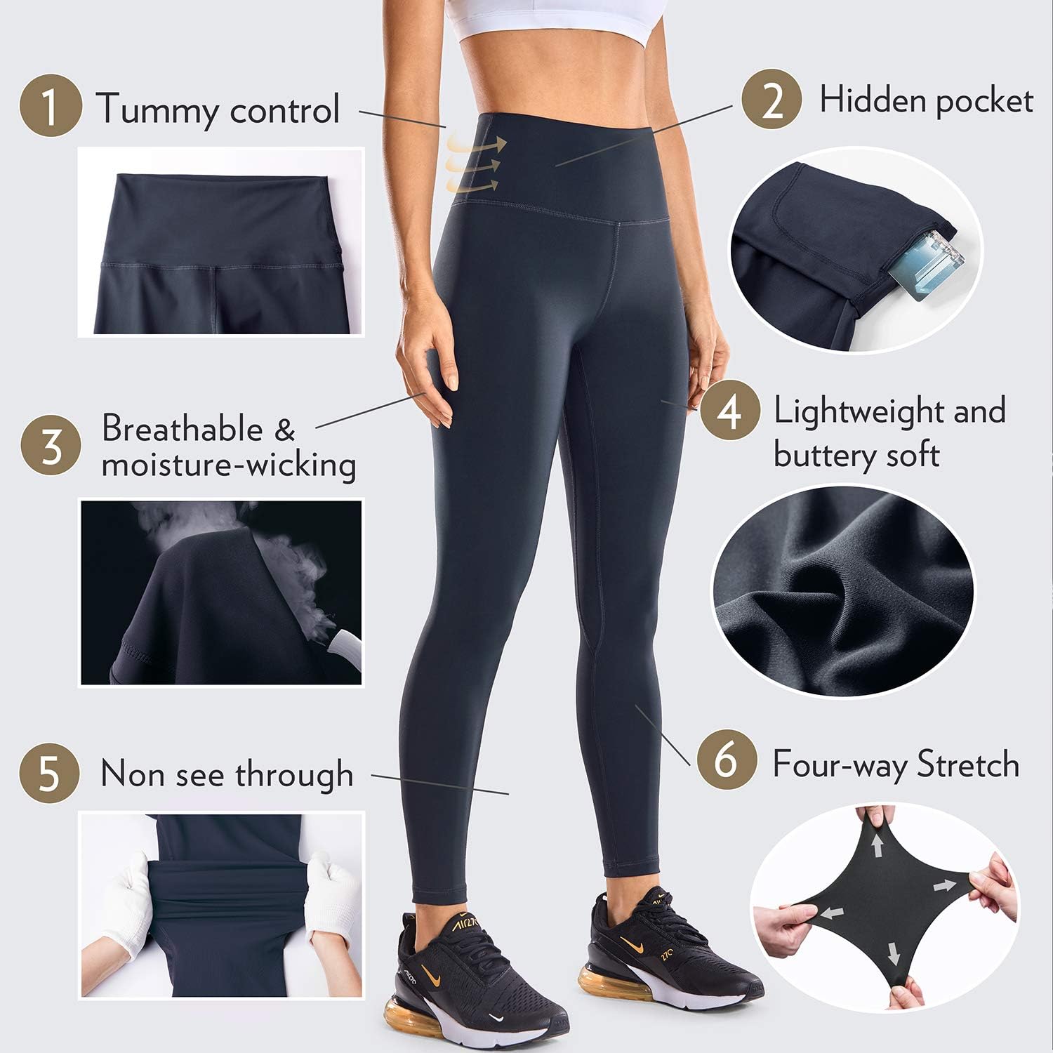 CRZ YOGA Women's Naked Feeling I 7/8 High Waisted Pants Yoga Workout Leggings Heather - 25 Inches: Clothing