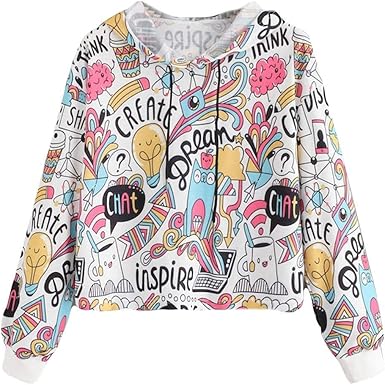 Ostely Sweatshirts For Women Fashion Long Sleeve Graffiti Print Drawstring Short Hoodie Pullover Tops At Amazon Women S Clothing Store