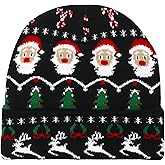 Chanseen Christmas Knitted Beanie Hat Unisex Stretchable Knit Winter Hat with Santa Reindeer Pattern for Holiday Xmas Men Women Party Warmth, Black