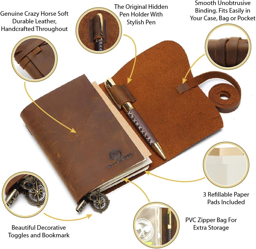 Small Pocket Refillable Travellers Notebook Handmade Leather Journal Amazing Bundle Vintage Antique Genuine Leather Travel Diary