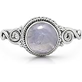 Koral Jewelry Moonstone Spiral Side Ring 925 Sterling Silver Vintage Gipsy Boho Chic US Size 5 6 7 8 9 (