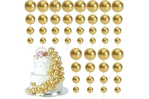 BOUBONI 48 Pcs Gold Balls Cake Topper Decorations Balloon Cupcake Toppers Foam Cake Topper Balls Cake Balls Decorations for Birthday Party Wedding Anniversary Cake Decorating