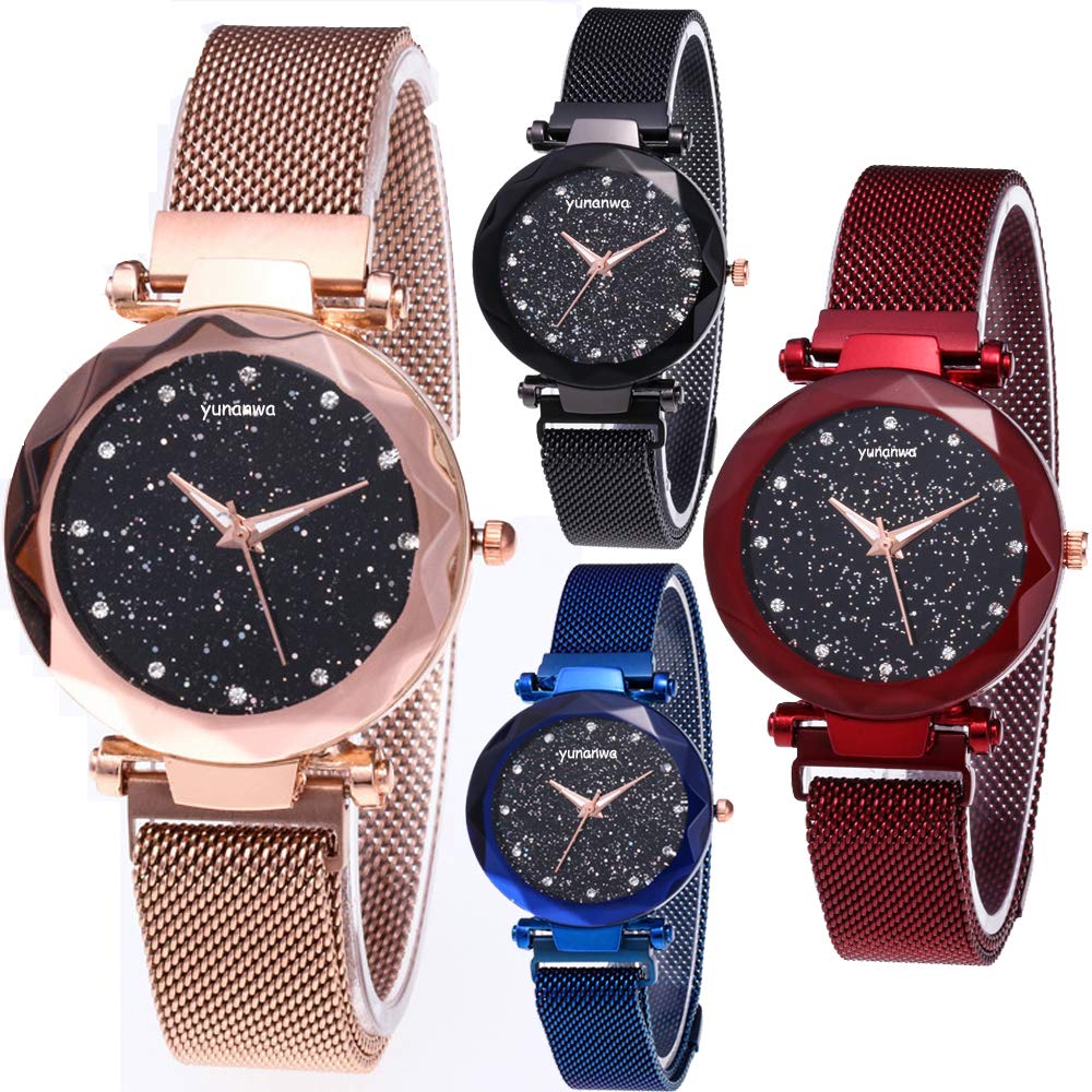 Pack Women Ladies Watches, Starry Sky Magnet Buckle Dial Diamond