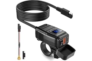 EXTRACTME Motorcycle Phone Charger, 6.4A Dual USB Type C PD & Quick Charge 3.0 Motorcycle USB Charger with Voltmeter & ON/Off Switch, Waterproof Motorcycle Accessories for Phone, Tablet, etc - Blue