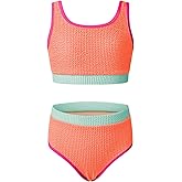 blibean Tween Girls Swimsuits Two Piece Colorblock Bikini Sets with Chest Pad Size 6-15 Years