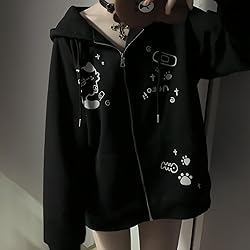 Dynict Womens Y2K Zip Up Cute Graphic Hoodies Cat