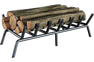 jkxoo Fireplace Log Grate, 27 inch Solid Round Steel 7 Bar Heavy Duty Firewood Stove, Firewood Log Holder Rack Grates for Outdoor Kindling Tools Pit Indoor Fireplace Log Holder Wrought Iron Wood Stove
